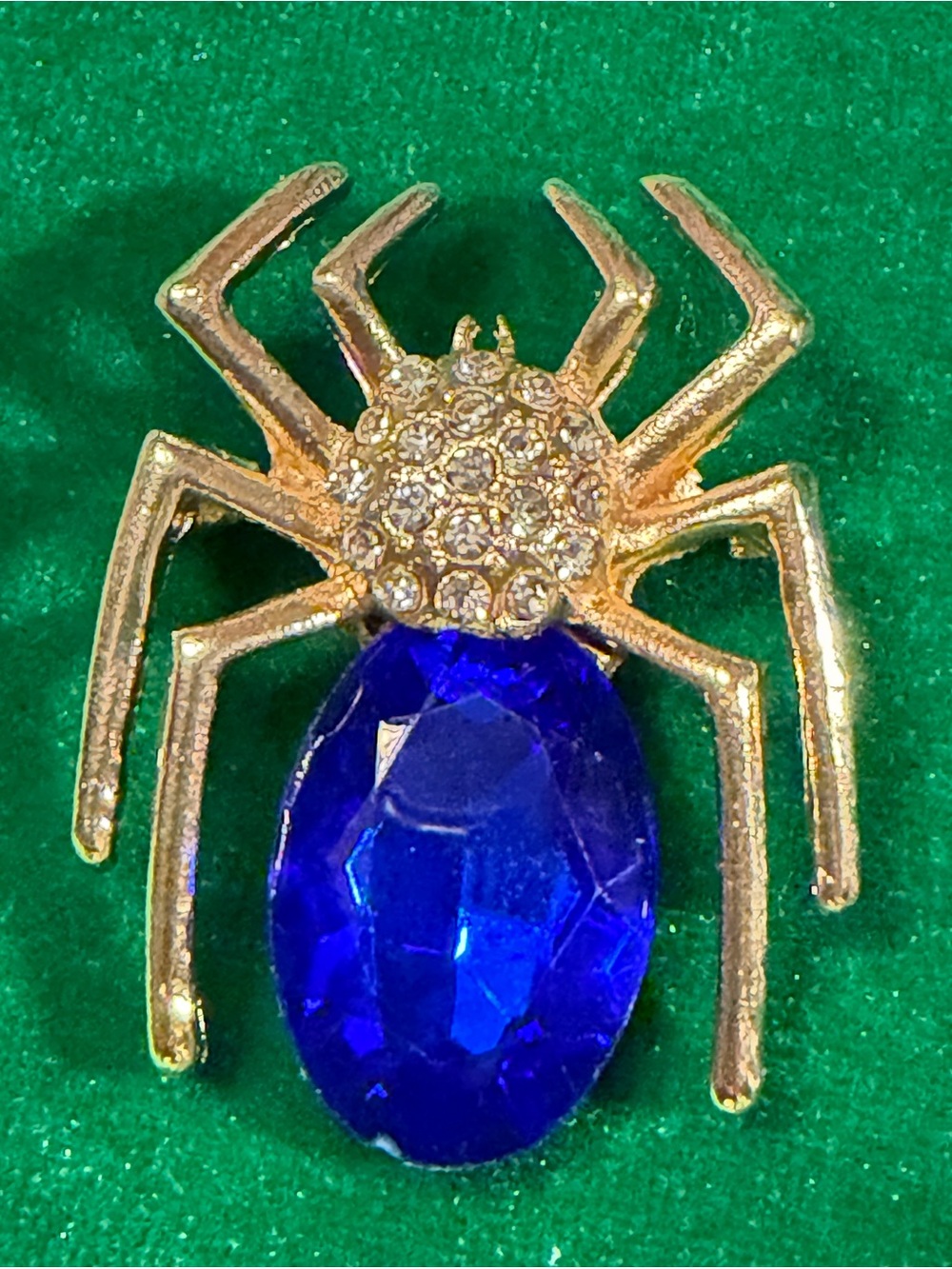Gold Spider Brooch with Cobalt Blue Gemstone - Women Jewelry